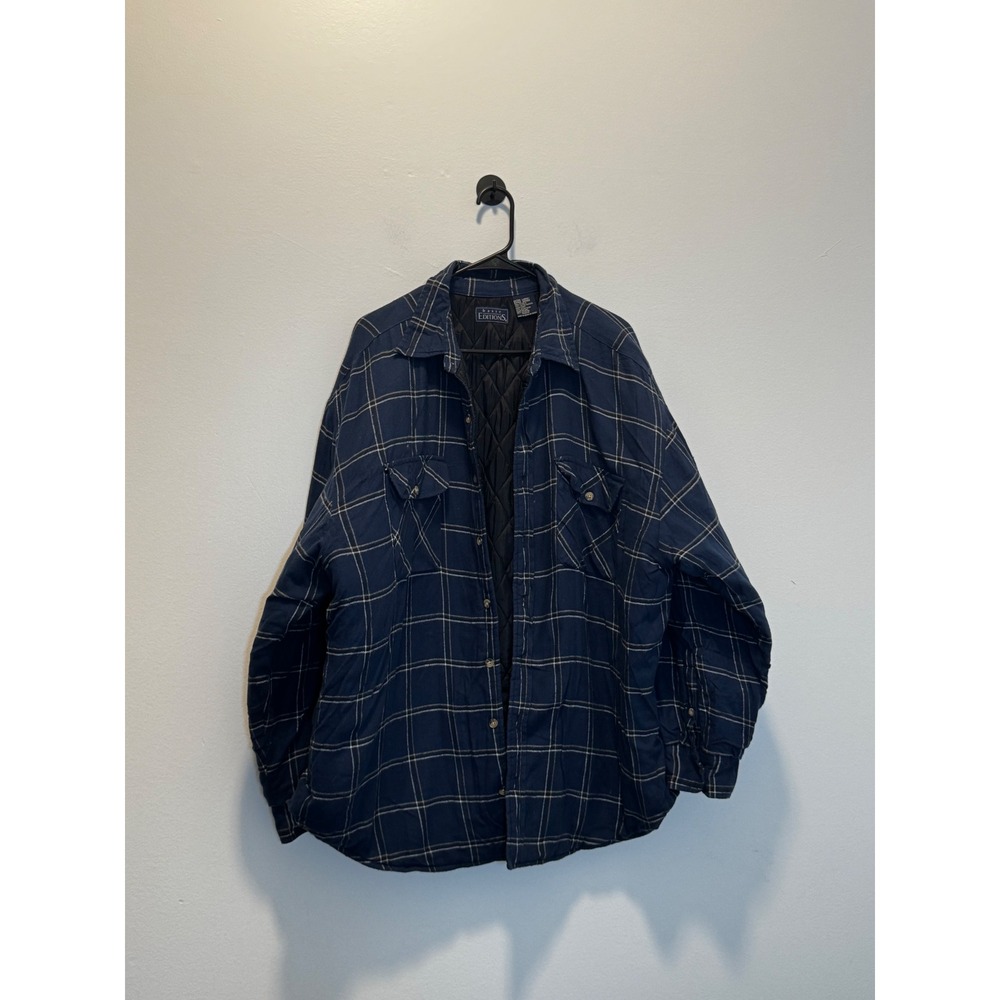 Basic Editions Vintage Quilted Flannel Shirt Jacket Navy Blue Plaid XL